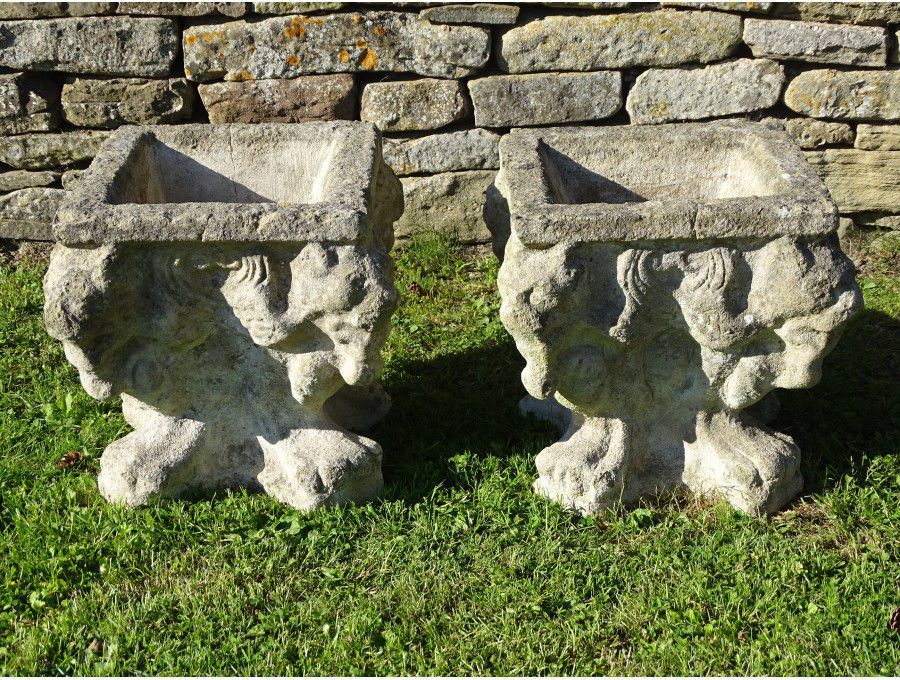 Vintage Lion Planters (Pair)