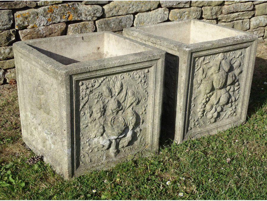 Square Flower Panel Planters (Pair)