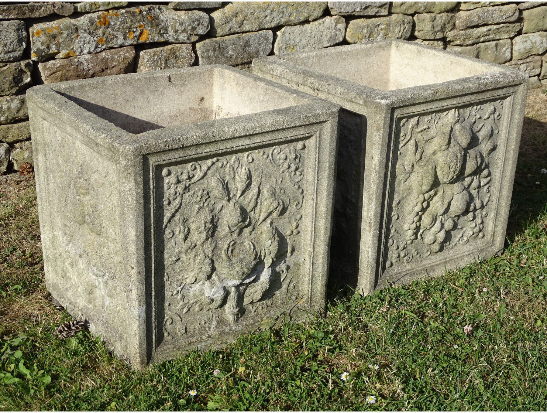 Square Flower Panel Planters (Pair)|