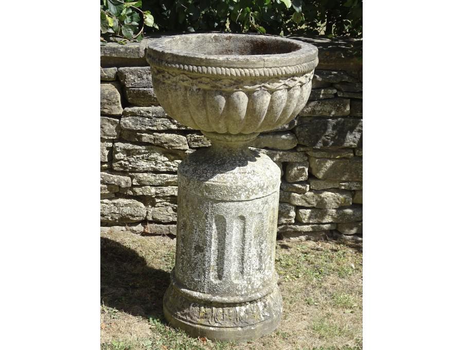 Weathered Garden Urn on Base