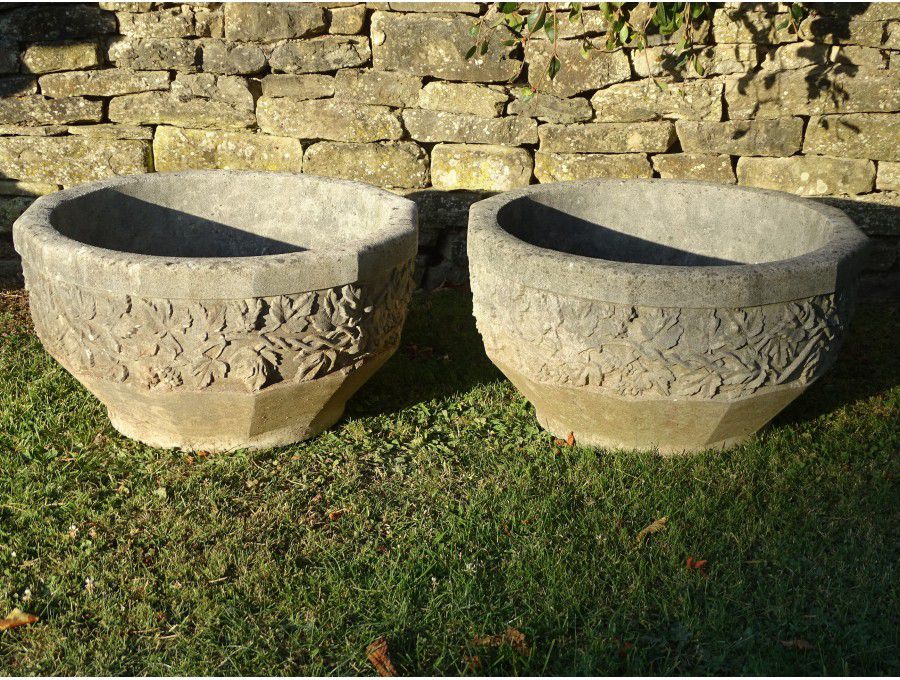 Large Weathered Garden Planters (Pair)