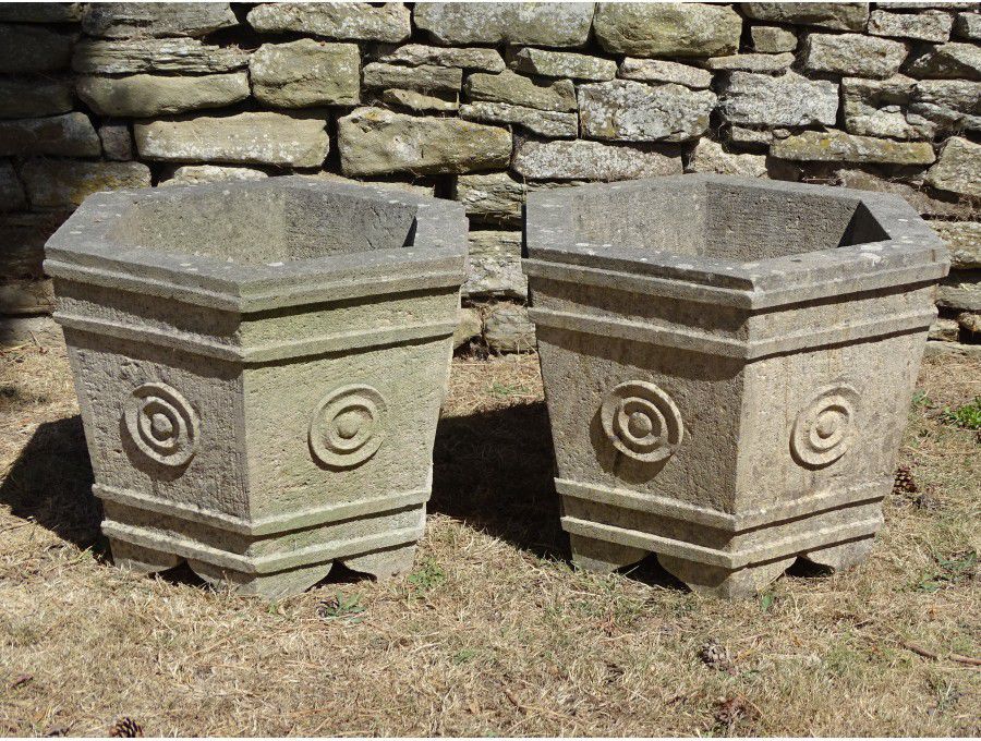 Pair of Carved Stone Planters