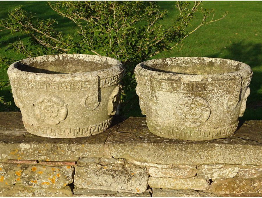 Weathered Tudor Rose Planters (Pair)