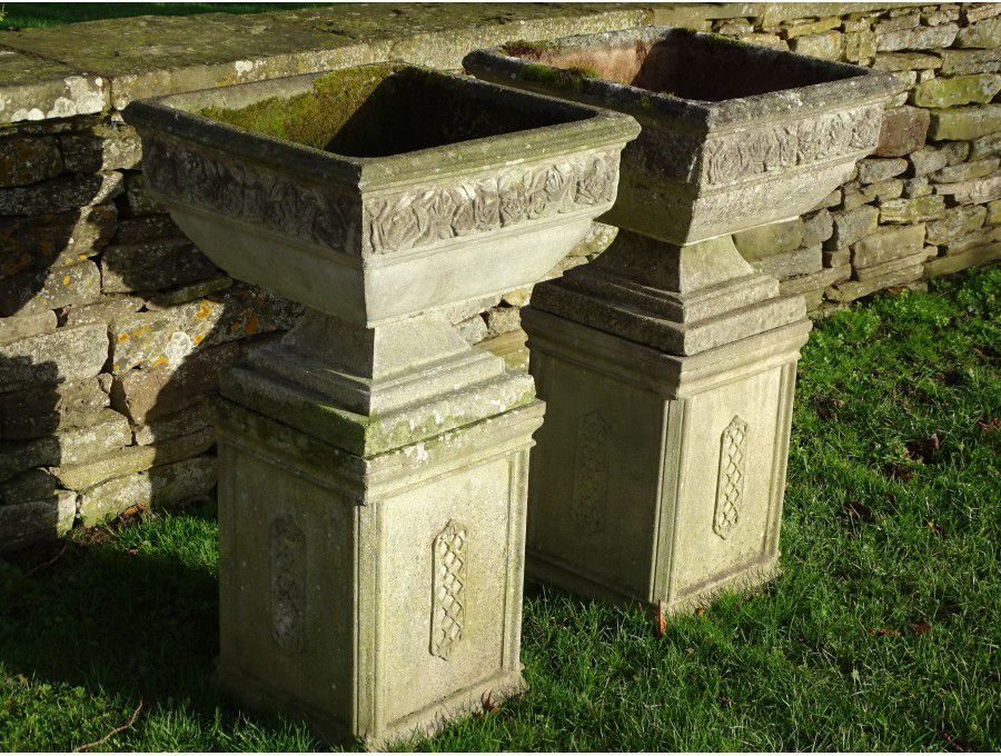 Square Garden Urns on Bases (Pair)