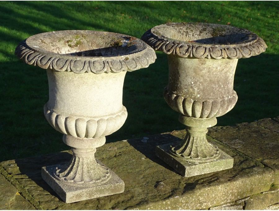 Weathered Haddonstone Urns (Pair)
