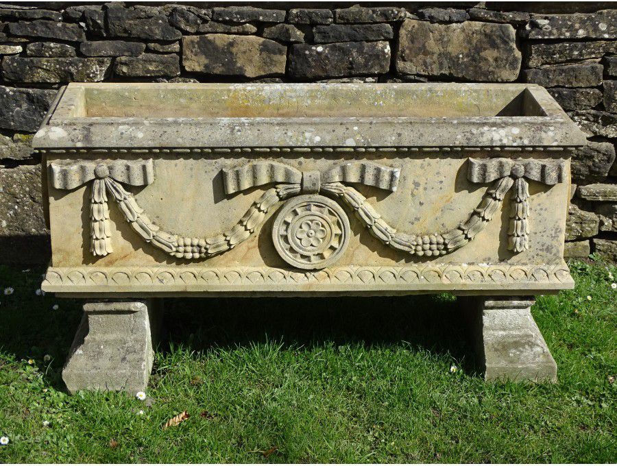 Carved Stone Rectangular Planter