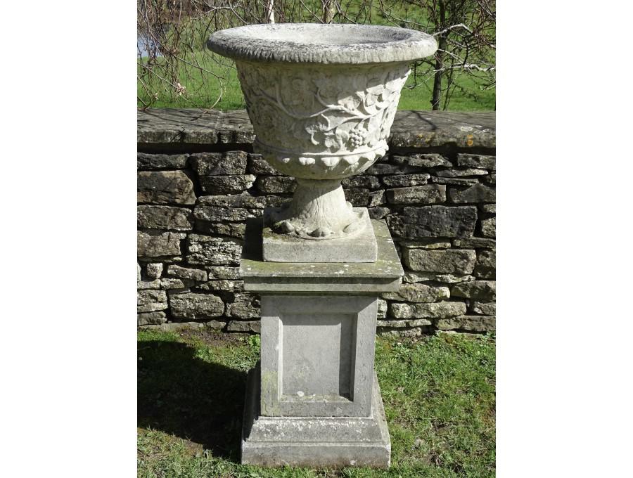 Weathered Garden Urn on Plinth