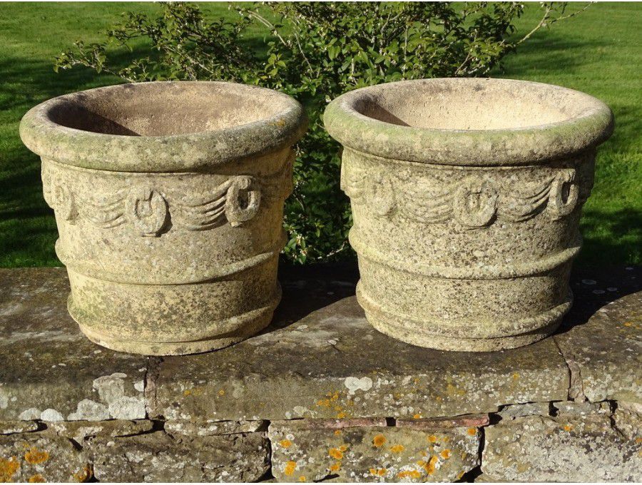 Weathered Round Planters (Pair)