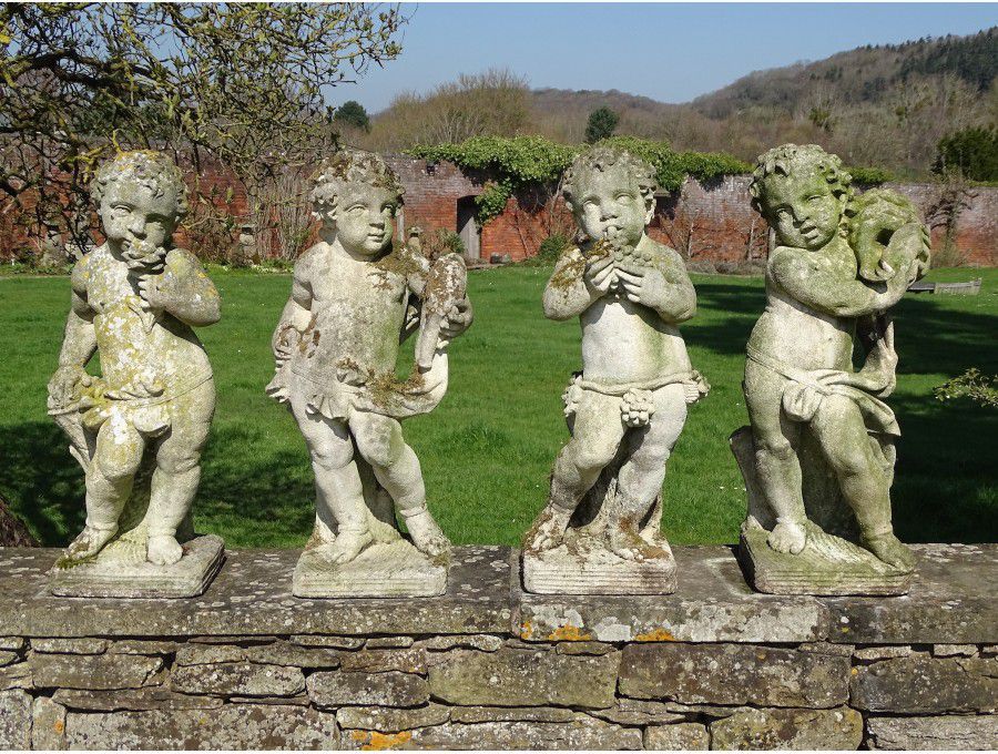 Italian Limestone Putti Figures , Set of Four