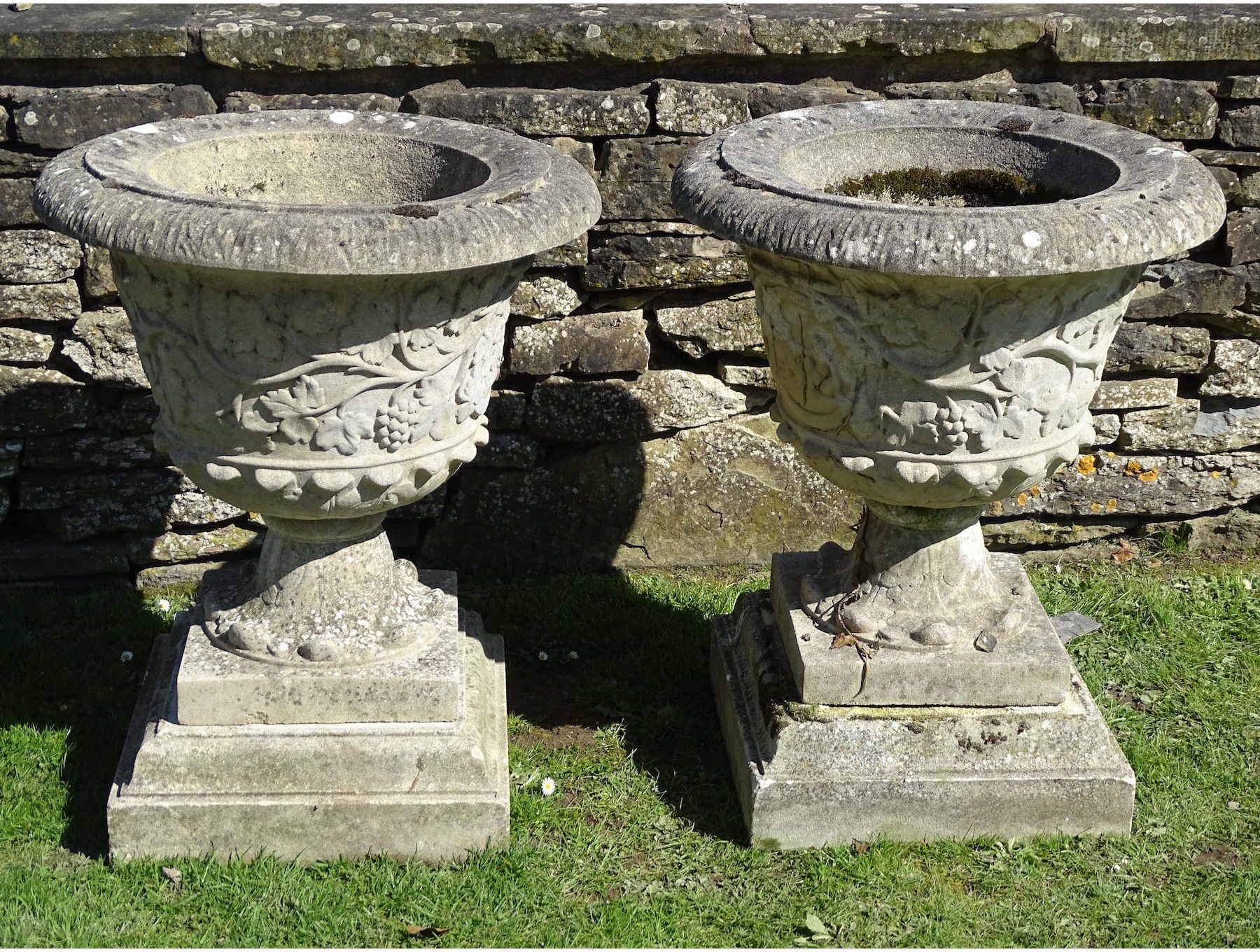 Weathered Large Garden Urns (Pair)