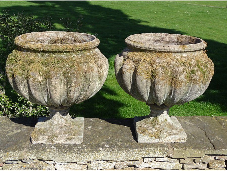 Weathered Garden Urns, Pair