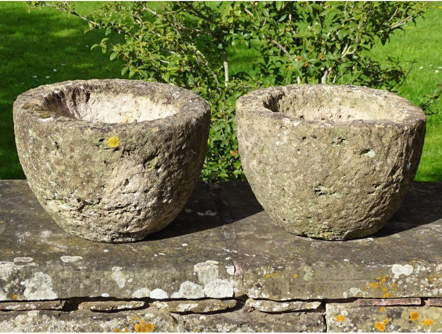 Round Limestone Planters (Pair)