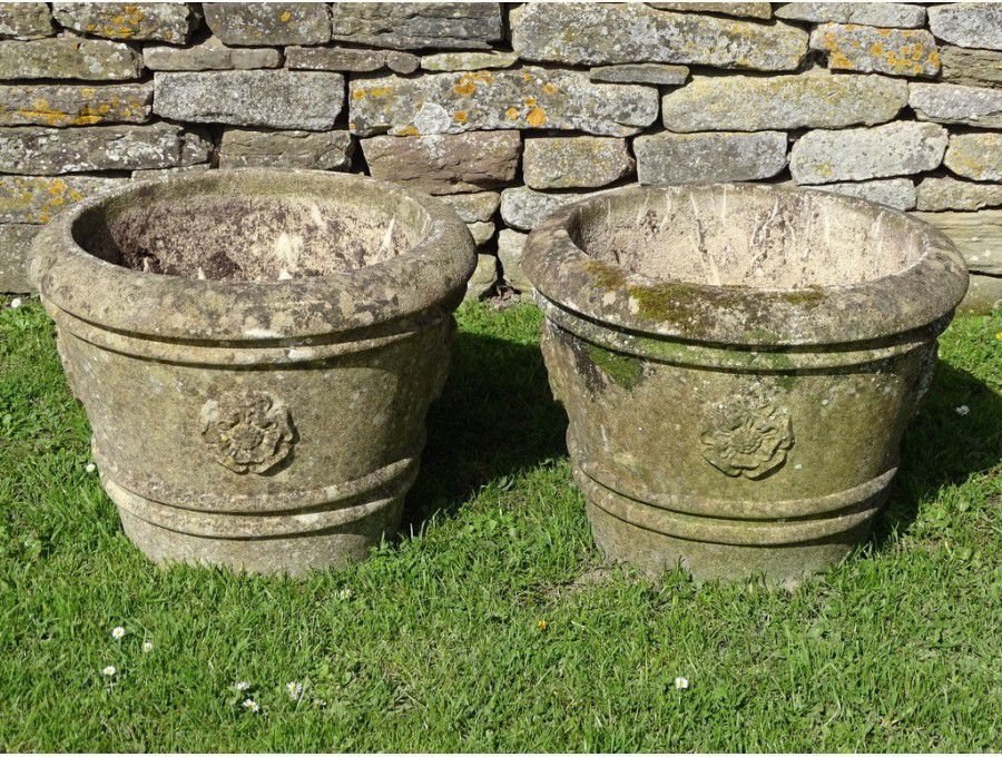 Weathered Tudor Rose Planters (Pair)