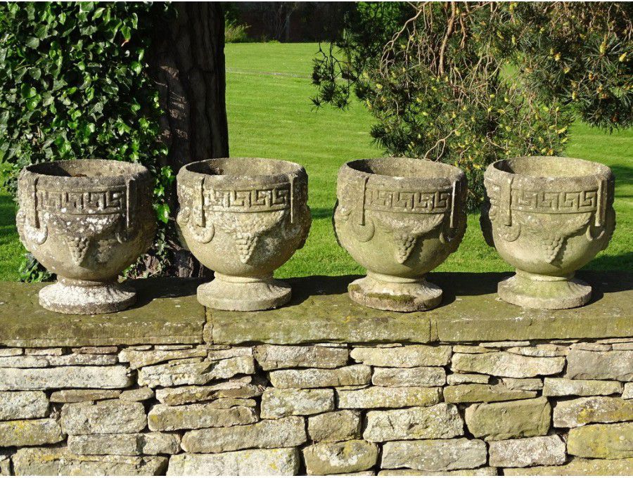 Weathered Compositon Stone Urns (Set of Four)