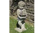 Weathered Stone Putto with Flowers