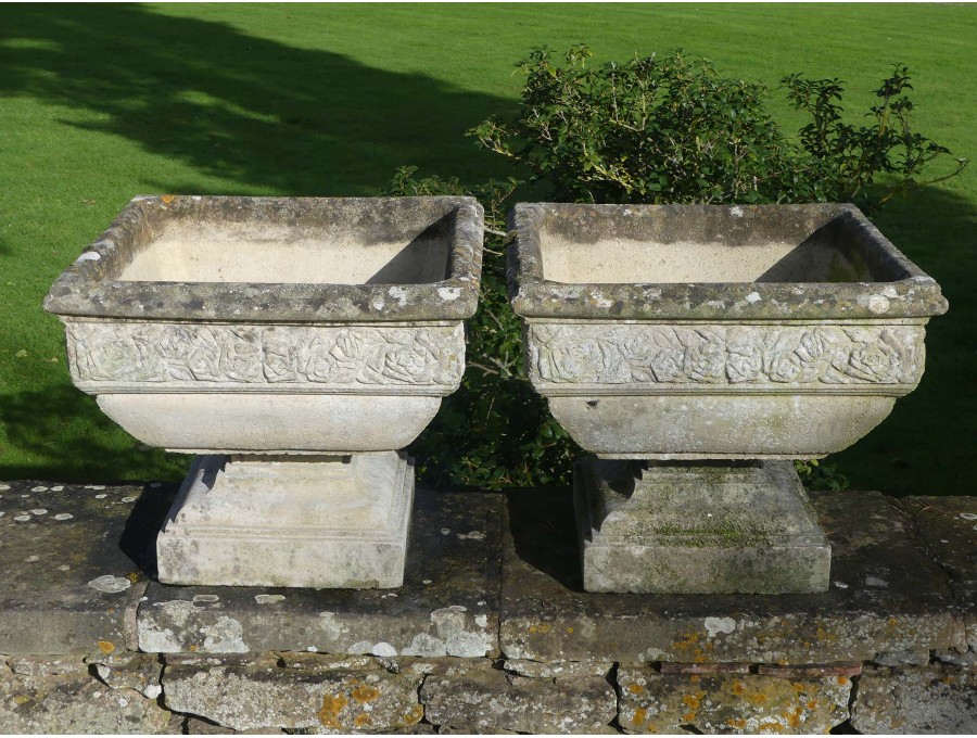 Weathered Square Garden Urns (Pair)