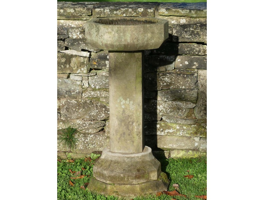 Tall Salvaged Stone Birdbath