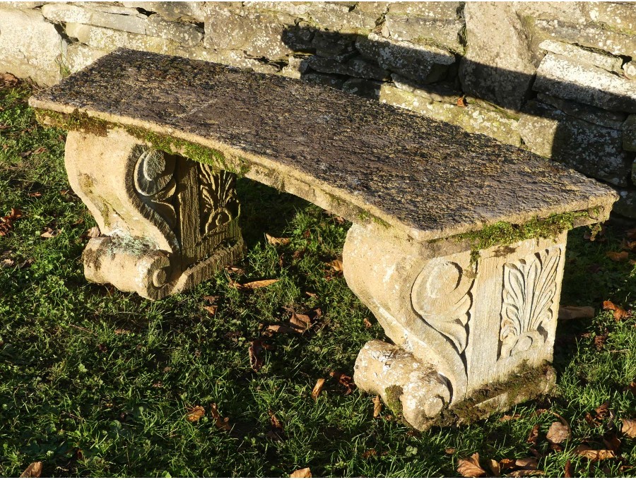 Vintage Curved Stone Bench