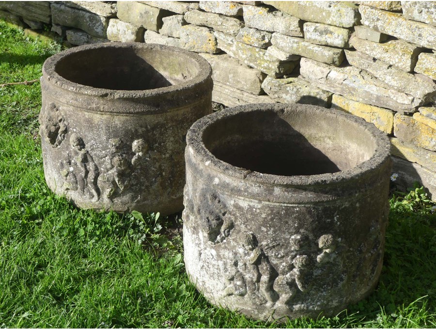 Vintage Round Planters (Pair)