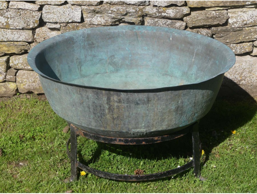 Antique Copper Planter in Stand