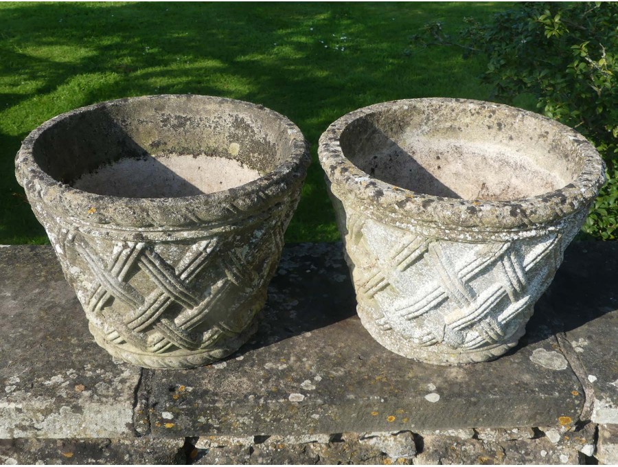 Weathered Basketweave Planters (Pair)