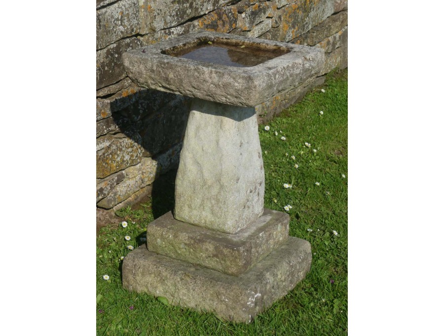 Weathered Square Birdbath