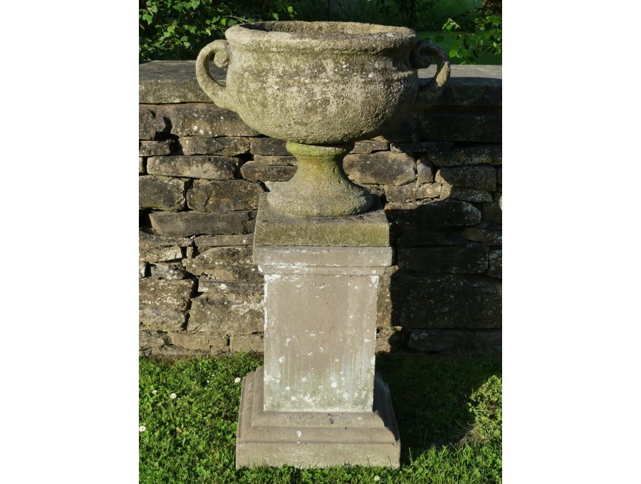 Weathered Garden Urn on Plinth