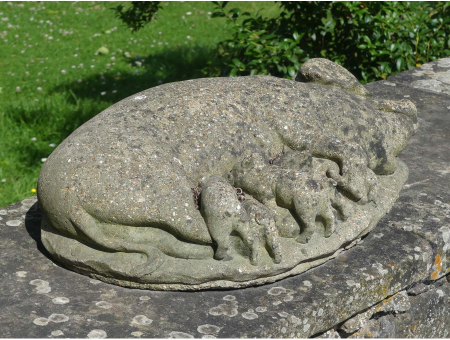 Weathered Garden Ornament Sow with Piglets