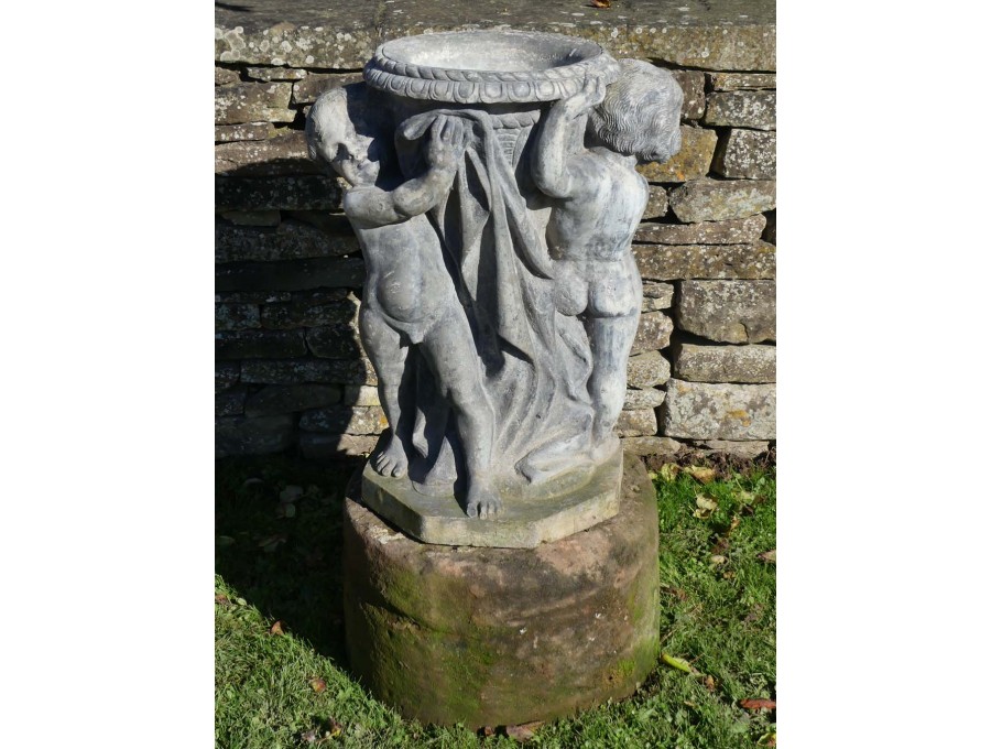 Antique Lead Cherub Jardiniere