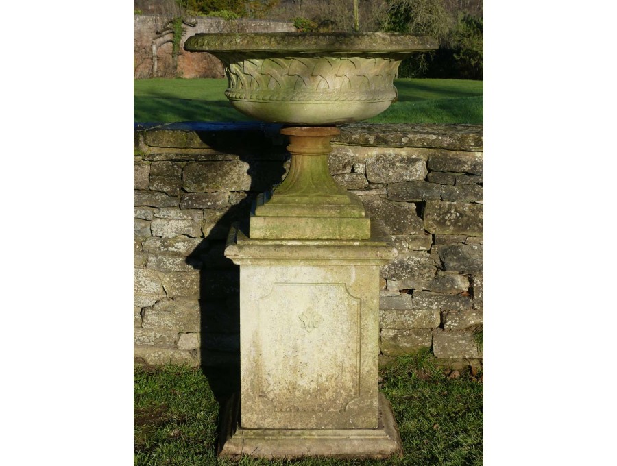 Weathered Garden Urn on Plinth