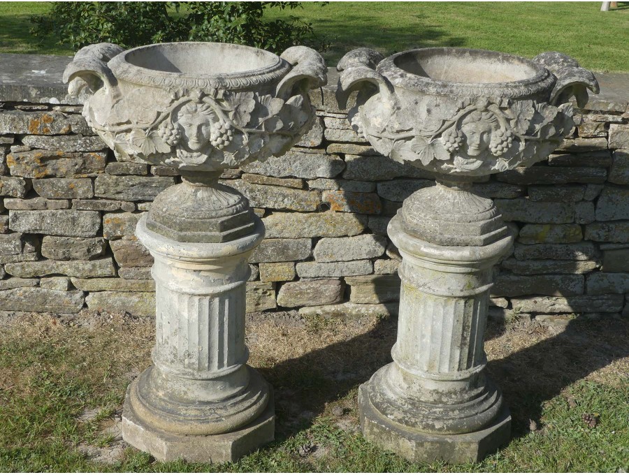 Antique Garden Urns on Plinths (Pair)