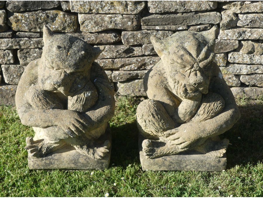 Weathered Sleepy Watchmen Gargoyles (Pair)