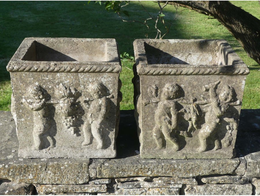Weathered Square Garden Planters (Pair)