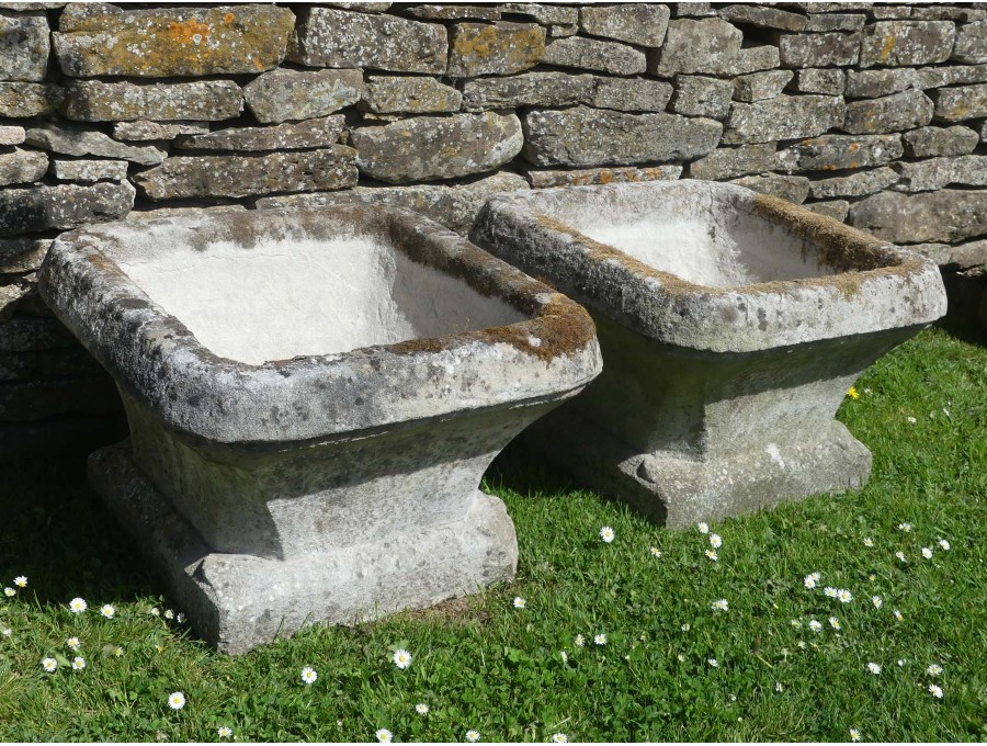 Weathered Square Garden Planters (Pair)
