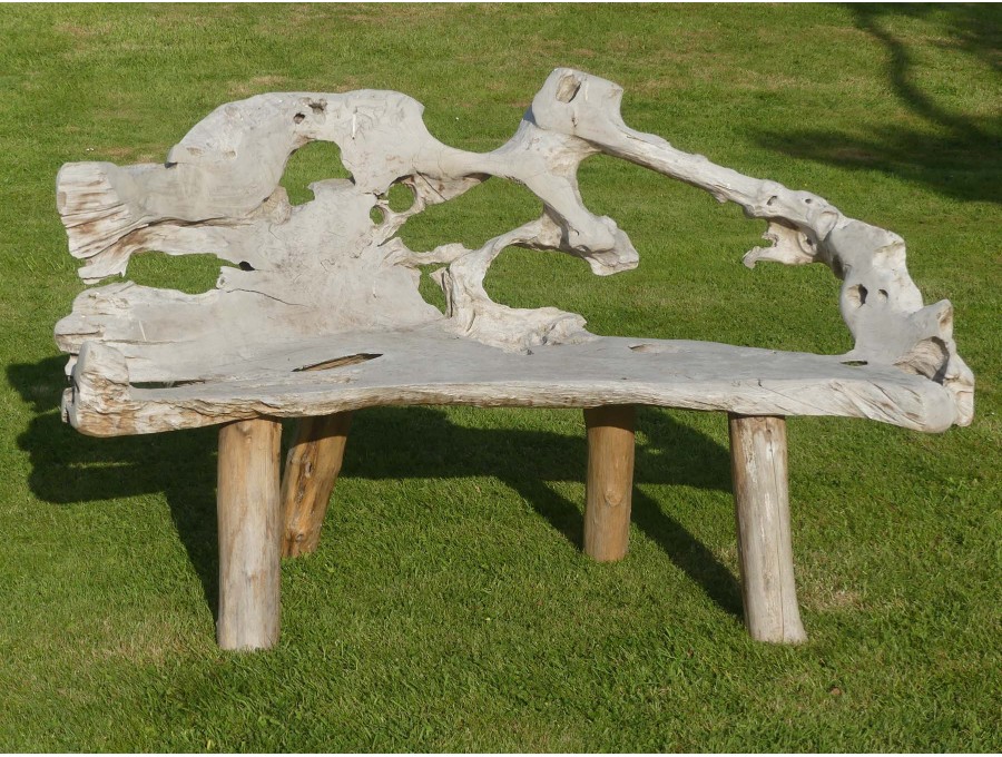 Weathered Teak Root Bench