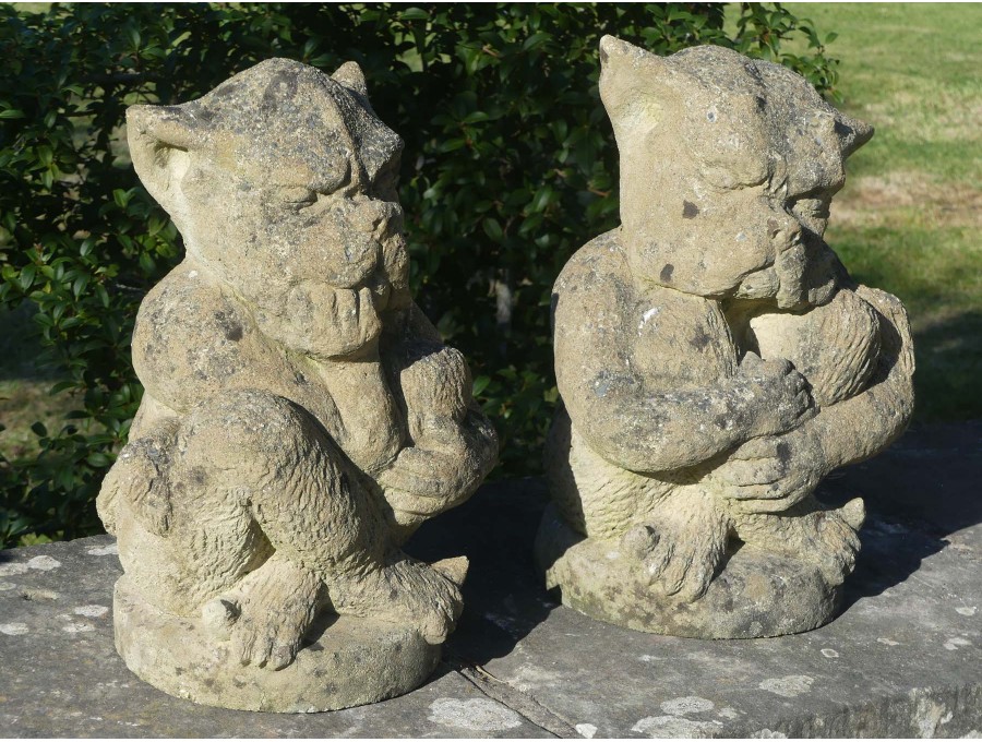 Weathered Sleepy Watchmen Gargoyles (Pair)