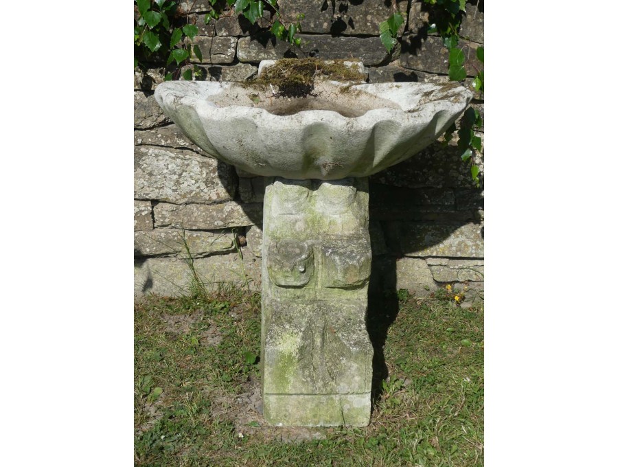 Weathered Shell Garden Birdbath