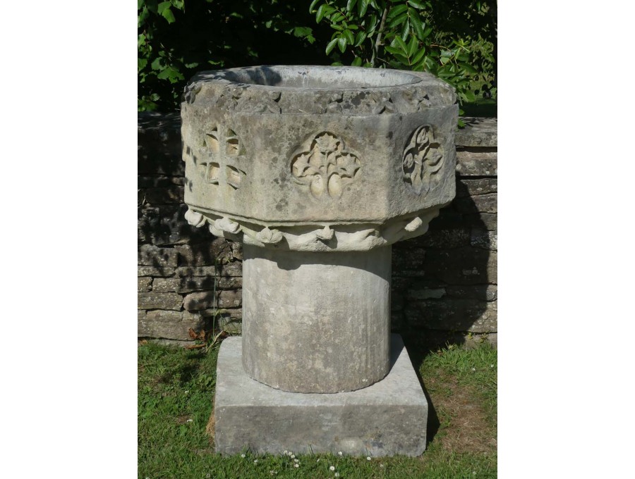 Antique Limestone Garden Font