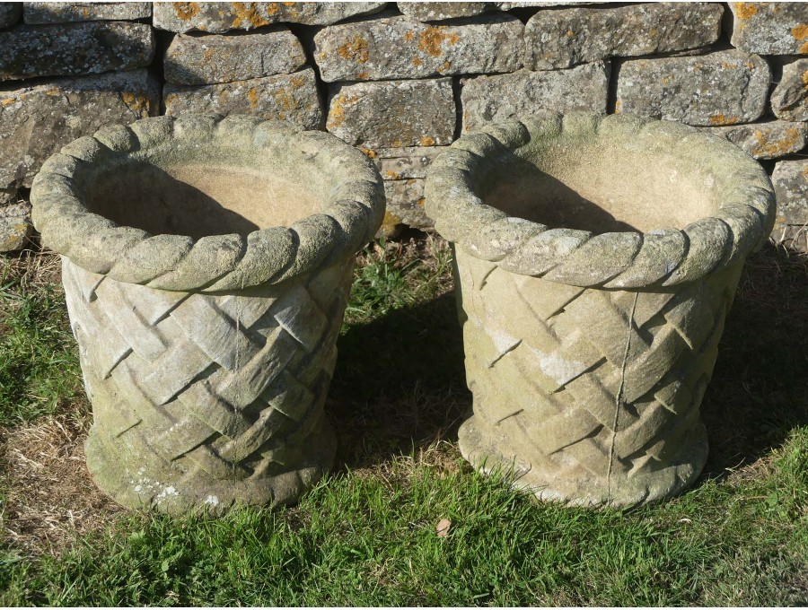Weathered Basketweave Planters (Pair)