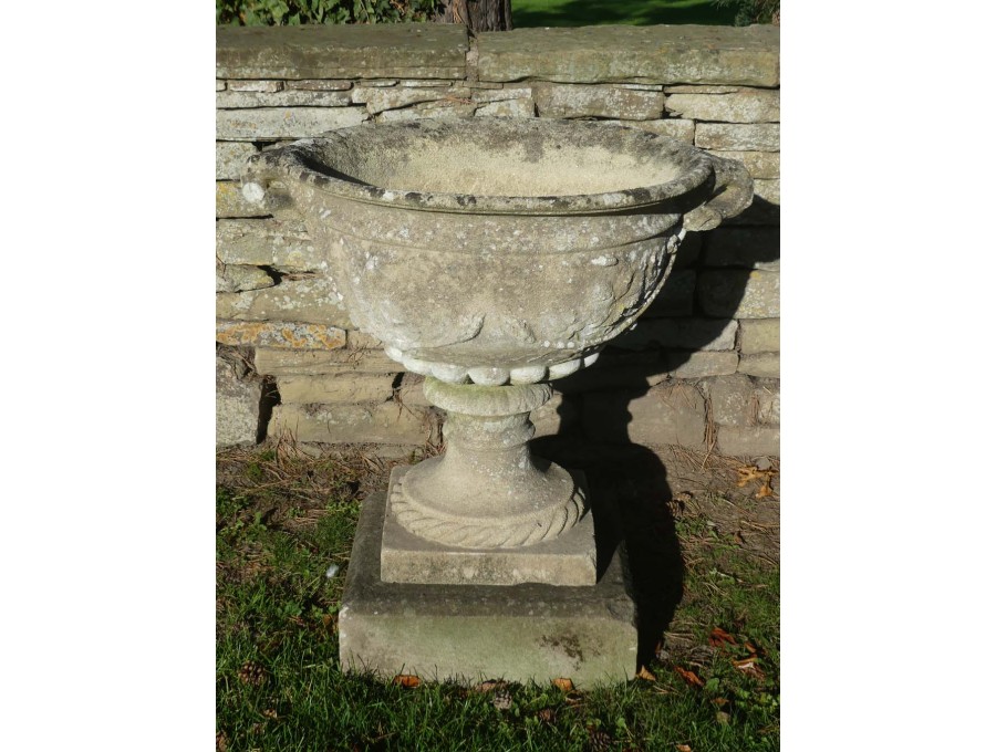 Weathered Garden Urn on Base