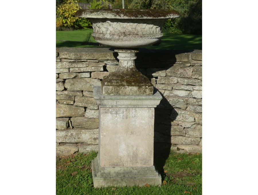 Weathered Haddonstone Urn on Plinth