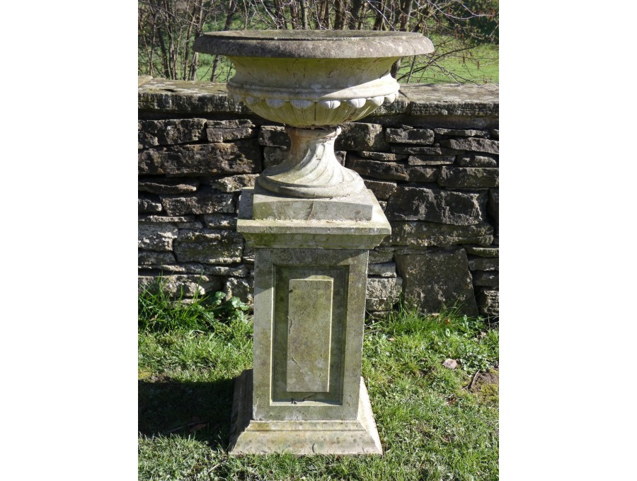 Weathered Garden Urn on Plinth