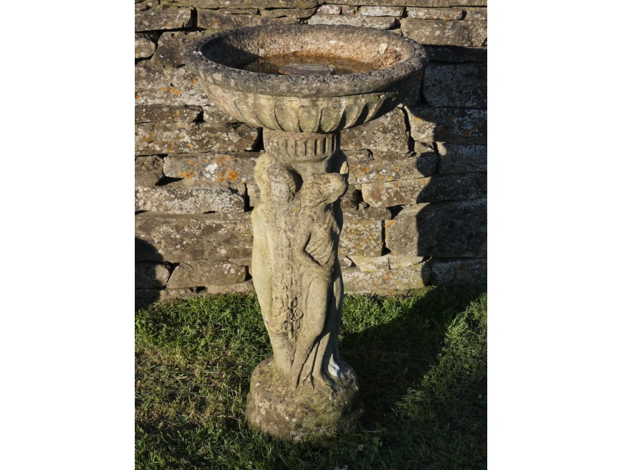 Weathered Three Graces Birdbath