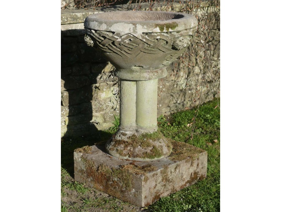 Antique Arts and Crafts Stone Font