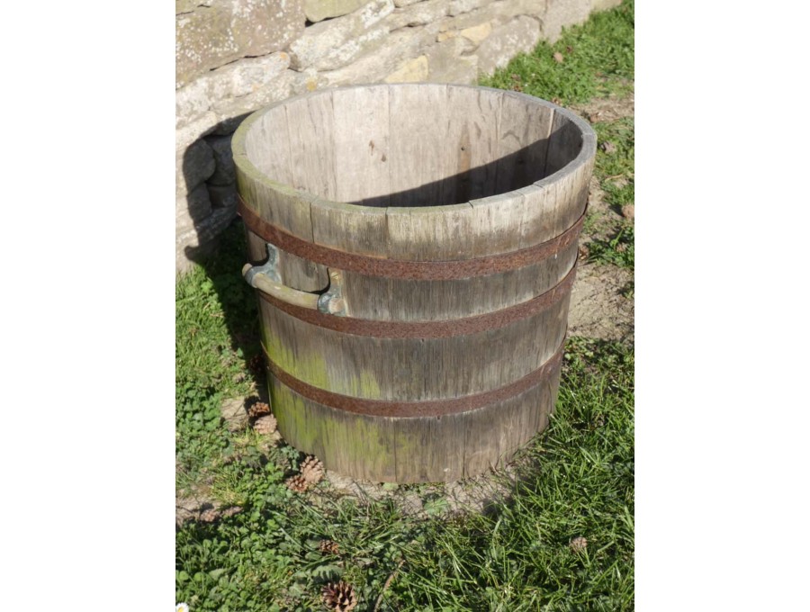Round Wooden Barrel Planter