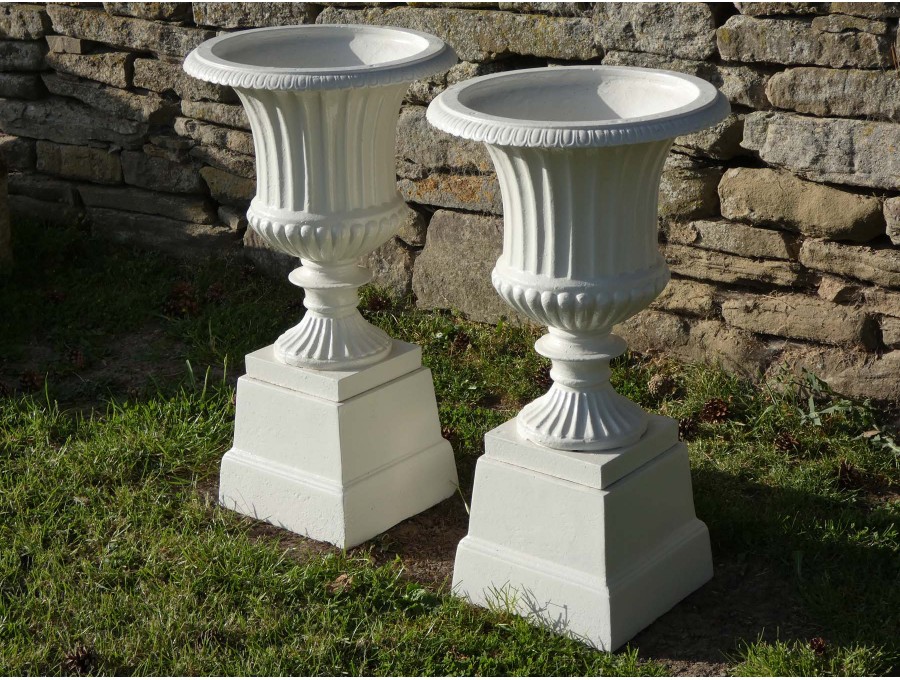 Cast Iron Urns on Bases (Pair)