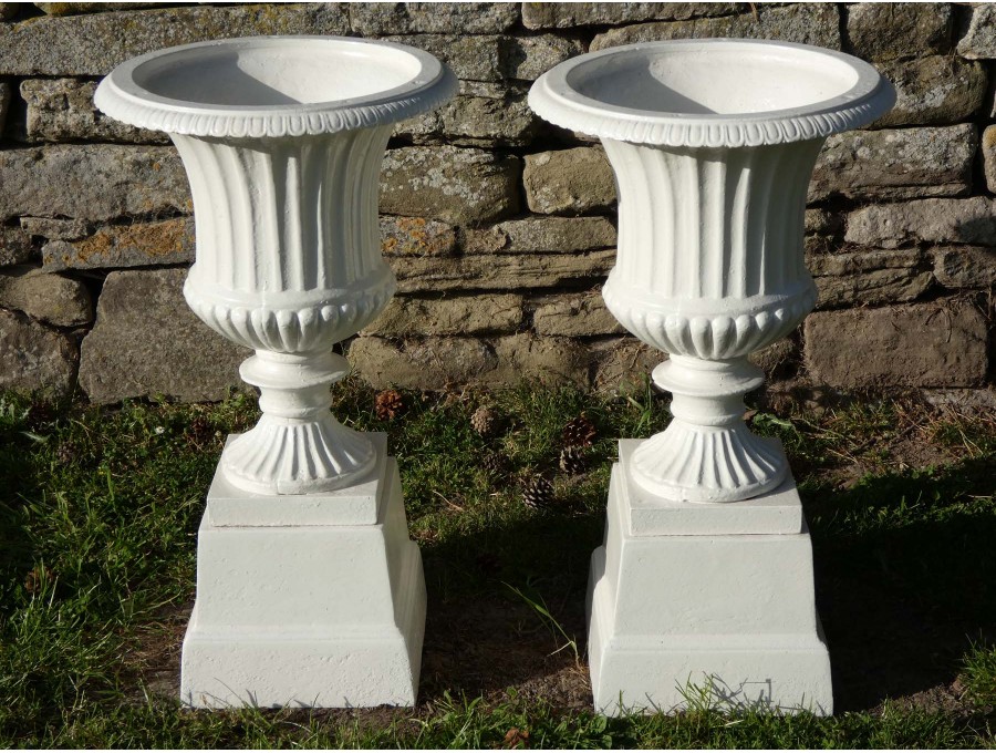 Cast Iron Urns on Bases (Pair)