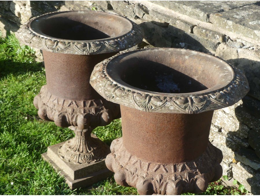 Large Cast Iron Urns (Pair)