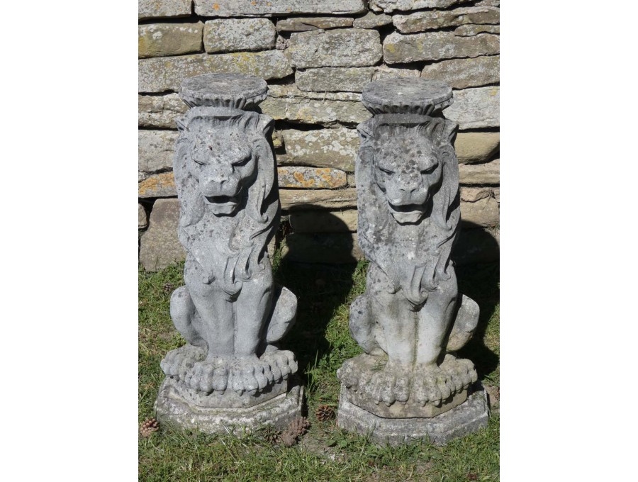 Sitting Stone Lions (Pair)