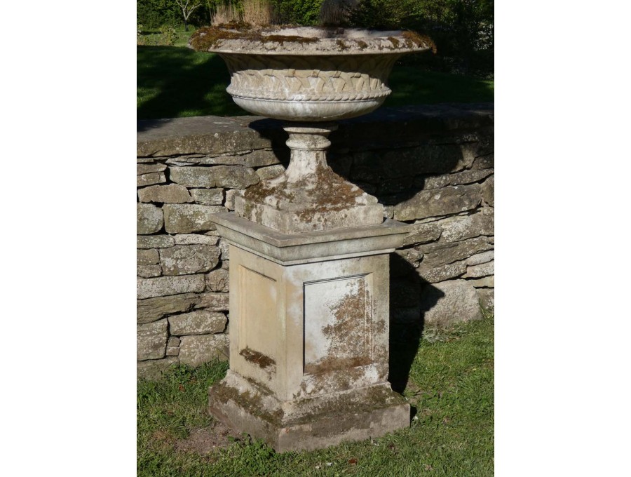 Weathered Garden Urn on Plinth